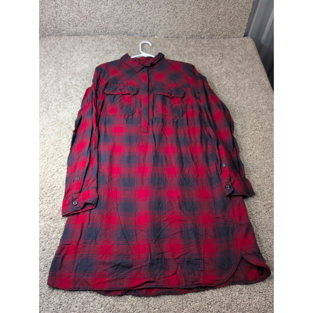 J.Crew Women Red Navy Buffalo Plaid Flannel Shirt Dress Long Sleeve Size 8 E1307